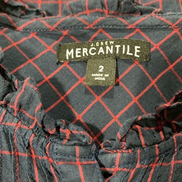 🟢3 items for $20 ——J.CREW Mercantile windowpane pintucked top Women’s size 2 - Picture 3 of 8